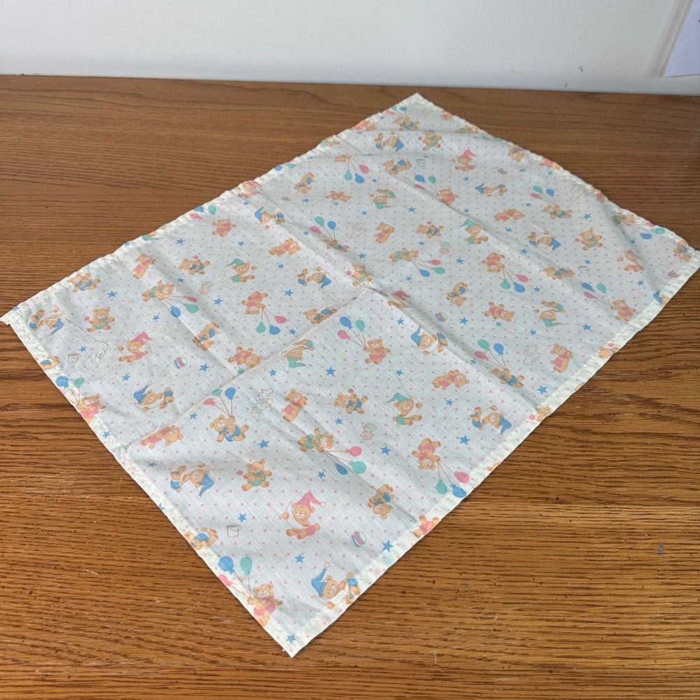 Vintage Pastel Teddy Bear Balloons Stars Baby Blanket Burp Cloth